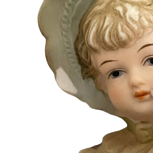 Vintage Pair Bisque Piano Babies Boy Girl Wearing Hats Figurines 4 1/2" x 2" - Picture 14 of 16